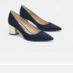Zara Basic Elegant Navy and Gold Block Heel Pumps size 39